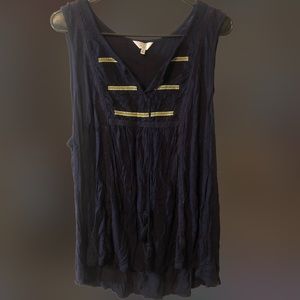 Crown & Ivy Navy Sleeveless Top with Neon Green Embroidery Detail 2XL